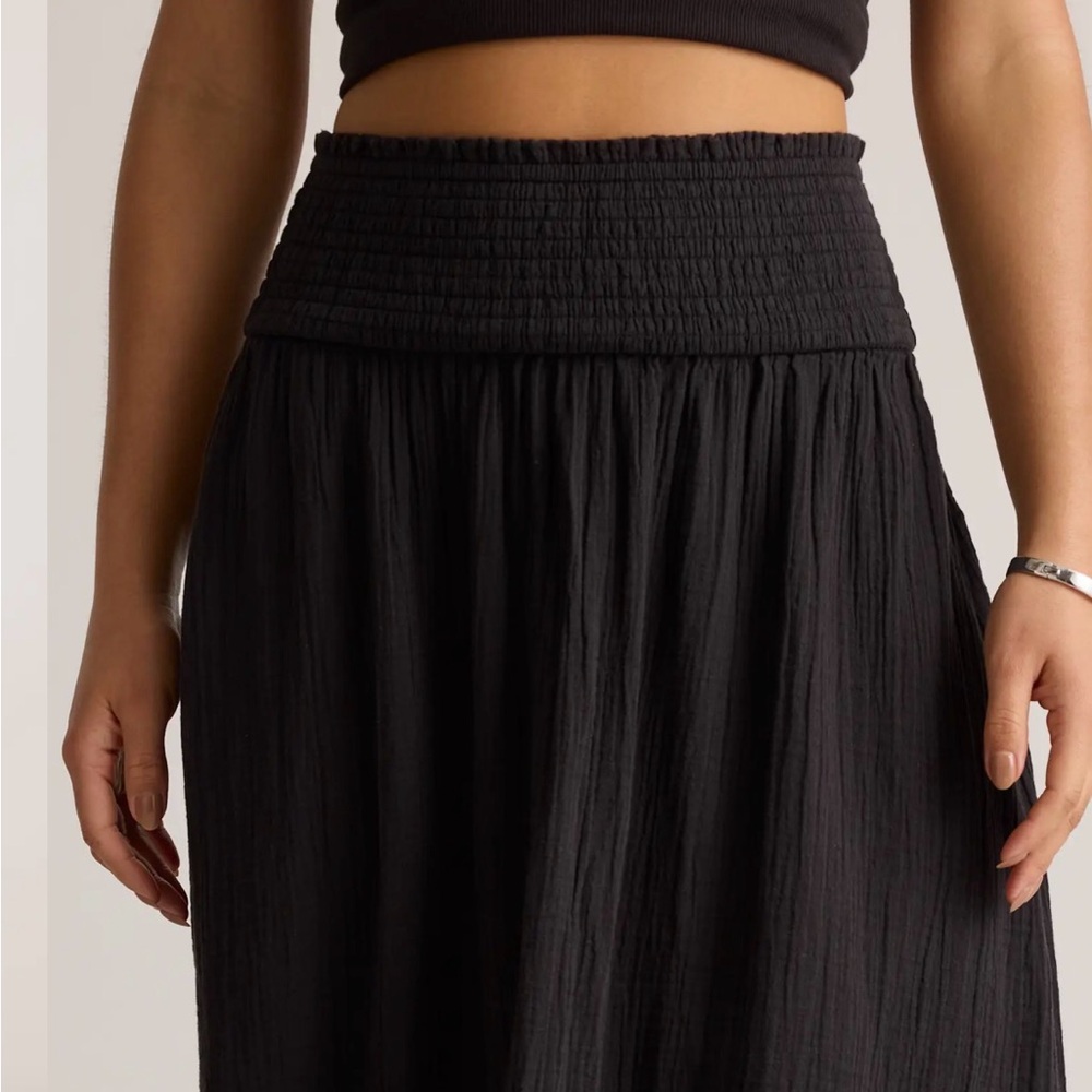 Quince Black Maxi Skirt with Smocked Waist NWT - Picture 3 of 14